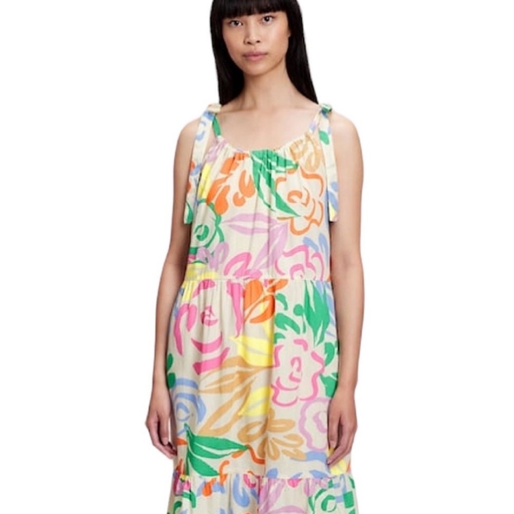 Gap Tie-Shoulder Tiered Midi Dress in multi color size M - Picture 2 of 3